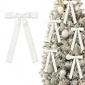24 Pcs White Velvet Bows Christmas Ornaments for Tree Wreath Mantle