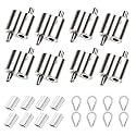24 PCS Wire Clamp Tool Kit - 8 M2 Two-Way Wire Rope Cable Clips, 8 M3 Stainless Steel Thimbles, 8 M3 Aluminum Crimping Loop Sleeves for 1/16" Wire Rope Rigging, Tent Rope, Guard Railing for Outdoors