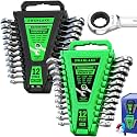24-Piece Combination Ratchet Wrench Set, Metric (6-18mm) &amp; SAE (1/4''-3/4'') Wrenches Set, 12-Point 72-Tooth Ratchet Spanners with Magnetic Base Organizer, Chrome Vanadium Steel for Auto Mechanic Tool