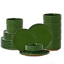 24 Piece Dinnerware Set, Dish Set for 8, Forest Glaze Green