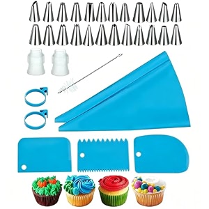 24-piece piping bags and tips set food grade silicone pastry bags and nozzles reusable cake decorating supplies for cupcake icing and baking blue