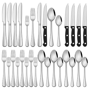 24 piece silverware set with steak knives cutlery set for 4 people food grade stainless steel cutlery set includes knife spoon and fork mirror finished utensils for home restaurant