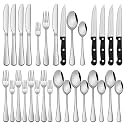 24 Piece Silverware Set with Steak Knives, Cutlery Set for 4 People, Food Grade Stainless Steel Cutlery Set, Includes Knife Spoon and Fork, Mirror Finished Utensils for Home Restaurant