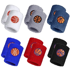 24 pieces sports wristbands for kids colorful wrist sweatbands cotton terry cloth wristbands with 6 basketball design for school students teacher sports party birthday party favors stylish color