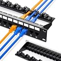 24 Port Patch Panel Cat6A RJ45 Passthrough Unshielded Keystone Patch Panel with Smart Cable Management for 19inch Rackmount