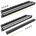 24 Port Patch Panel Cat6A RJ45 Passthrough Unshielded Keystone Patch Panel with Smart Cable Management for 19inch Rackmount（2pack）