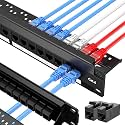 24 Port Patch Panel, Keystone Patch Panel 24 Port Loaded with RJ45 Couplers Plus 2 Spare, 10G Pass-Through, UTP 19-Inch 1U Ethernet Panel with Removable Back Bar for Cat5, Cat5e, Cat6 Cabling