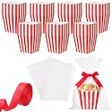 24 Set Carnival Striped Popcorn Boxes with Gift Bags & Ribbon, Red, White