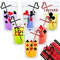24 Set Casino Party Plastic Drink Pouch Cups with Straws, Poker Tumbler Clear Zipper Bags - Reusable Casino Poker Cups for Birthday Party Decorations & Supplies