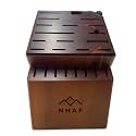 24 Slot Knife Block without Knives, Built-in Sharpener, NHAF Premium Wooden Knife Storage Block, Rubber & Acacia Wood Knife Block, Kitchen Knife Holder (3 gifts accessories included)