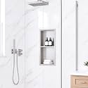 24 x 12 Inch Stainless Steel Shower Niche, No Tile Needed Wall Niche with Double Shelves, Recessed Wall Niche Insert for Bathroom Shower Kitchen Storage, Brushed Nickel