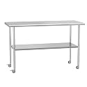 24 x 60 Inch Stainless Steel Prep Table with Wheels Adjustable Undershelf for Commercial Kitchen Restaurant Hotel Outdoor Garage Use