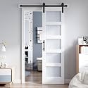 24 x 84 Inch Glass Sliding Barn Door Slab and 4ft Hardware Kit Included, 5 Frosted Glass, LVL Wood Panel Covered with White Water-Proof Scratch-Resistant PVC Surface, Simple DIY Assembly