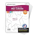 Star Cutouts, White, 6 Sizes, 240 Piece, Bulletin Board Decor