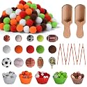 242pcs Sports Balls Sensory Bin Filler Fine Motor Toys Ball Sensory Bin Items Easter Soccer Baseball Basketball Football Tennis Sensory Bin Items Pom Poms for Color Counting Sorting