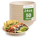 24oz Compostable Paper Bowls Disposable Round Natural Soup Bowls, 50 Count