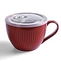 24oz Soup Mug with Handle &amp; Lid, Microwave Soup Bowl/Cup, Burgundy Red