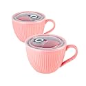 24oz Soup Mug with Handle &amp; Lid, Microwave Soup Bowl/Cup, Pink, Set of 2