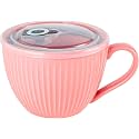 24oz Soup Mug with Handle &amp; Lid, Microwave Soup Bowl/Cup, Pink