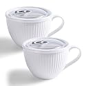 24oz Soup Mug with Handle &amp; Lid, Microwave Soup Bowl/Cup, White, Set of 2
