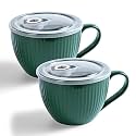24oz Soup Mug with Handle &amp; Lid, Microwave Soup Bowl/Cup, Green, Set of 2