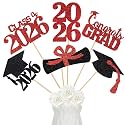 24Pcs 2026 Graduation Centerpieces Sticks Red, Class of 2026 Graduation Party Centerpieces Sticks for Tables 2026 Red 2026 Graduation Table Centerpieces Decorations