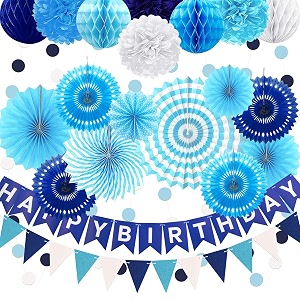 24Pcs Blue Happy Birthday Party Decorations for