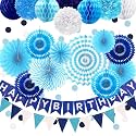 24Pcs Blue Happy Birthday Party Decorations for Boys Men Party Supplies