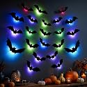24Pcs Halloween 3D Lighted Bats Wall Decor, 3D Lighted Flashing Bats (24PCS)