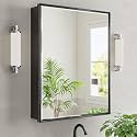 24x30 Pre-Assembled Black Medicine Cabinet with Mirror, Surface or Recessed Medicine Cabinet Mirror for Bathroom, Aluminum Beveled Frame Bathroom Vanity Mirror with Adjustable Shelves Storage