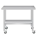 24x48 Inch Stainless Steel Outdoor Prep Table – 24x48 Inch Work Table with Backsplash, Adjustable Undershelf, Rounded Corners & 4 Casters – For Backyard, Restaurant, Commercial – Size: