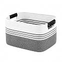 25.4GAL Collapsible Cotton Rope Extra Large Storage Basket For Bedroom Closet, Boho Rectangular Short Hamper Woven Storage Baskets for Living Room Throw Pillows Blankets Dirty Clothes, Mix Black