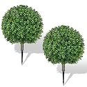 25.6" Artificial Boxwood Topiary Ball Trees: 2 Pack Fake Shrubs with Spike – UV Resistant & Fade Resistant Faux Bushes, Evergreen Artificial Plants for Indoor Outdoor Front Porch Garden