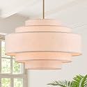 25.6" Modern Large Drum Chandelier, 6-Light Golden Light Fixture