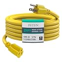 25 ft Heavy Duty Extension Cord Yellow - 12/3 SJTW 15 AMP Indoor/Outdoor Power Cord with 3 Prong Grounded Plug for Lawn Mower, Appliances, Workshop, Water Resistant Flexible Cable.
