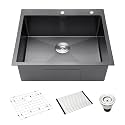 25 Inch Black Drop-In Laundry Sink, SINKVINE Stainless Steel Single Bowl