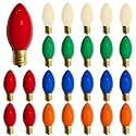 25 Pack C9 Multicolor Christmas Light Bulbs, C9 Incandescent Replacement Bulbs for Christmas String Light, Candle Lamps, E17 Intermediate Base, 7Watt