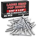 Aluminum Long Rivets 25 Pcs, 3/16 x 1-1/2 Large Dome Head Fasteners