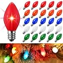 25 Pcs Christmas Blinking Lights, C7, E12 Intermediate Base, Multicolor