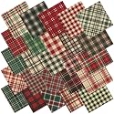 25 Pcs Christmas Plaid Quilting Fabric Square, 10 x 10 Inch Cotton Precut