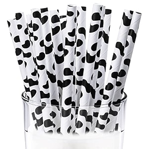 25 pcs cow party supplies straws farm birthday party supplies paper straws cow print drinking black and white straws for kids birthday farm theme party baby bridal shower decorations