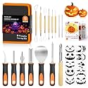 25 PCS Halloween Pumpkin Carving Kit, Shuttle Art 15 PCS Professional Premium Quality Stainless Steel Pumpkin Carving Tools with 10 Pumpkin Stencils Carrying Case for Kids Adults Sculpting and Carving