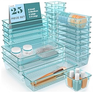 homifly 25 pieces unbreakable drawers organisersmultipurpose drawer organizer traystorage box for dressing tablemakeup organiser traystorage bins for bathroomkitchen - seablue