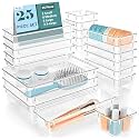 HOMIFLY 25 Pieces Unbreakable Drawers Organisers/Multipurpose Drawer Organizer Tray/Storage Box for Dressing Table/Makeup Organiser Tray/Storage Bins For Bathroom/Kitchen - (Transparent)