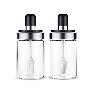 250 ml glass oil dispenser with basting brush oil ghee containers for kitchen oil brush for bbq pastry grill baking kitchen cooking 2 - brush jar