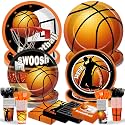 250 Pcs Basketball Birthday Party Decors Basketballs Disposable Party Tableware Sets Including Plates Cups Napkins Basketball Sports Theme Dinnerware for Sports Birthday Parties Supplies Serves 50
