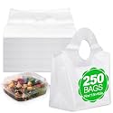 250 Pcs Plastic Take out Bag Reusable Grocery, White, 14" X 11.5" + 5.5" Bg