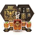 Veterans Day Gifts, USA 250th Anniversary Whiskey Decanter Glasses Set for Men, Custom Patriotic Bourbon Decanter Gift Box, 1776-2026 America 250 Years Celebration for Dad Husband Veteran
