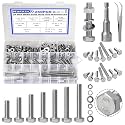 252Pcs 1/4-20 Hex Bolts and Nuts Kit, Stainless Steel Nuts and Bolts Assortment Kit, Fully Threaded Hex Bolt 1/4-20 x 1/2”, 3/4”, 1”, 1-1/2”, 2”, 2-1/2”, 3” Screws Nuts Flat Lock Washer Kit Hakkin