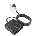 25FT Power Strip,AOFO Flat Plug Extension Cord with Multiple Outlets,Black